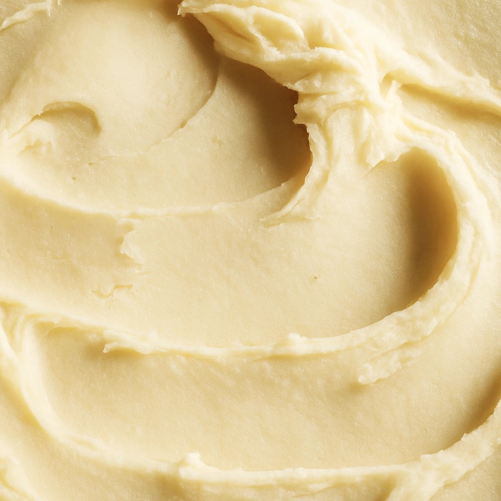 #scent_Mango Papaya - Creamy, whipped texture of Mango Papaya shea butter shown in a soft, smooth swirl